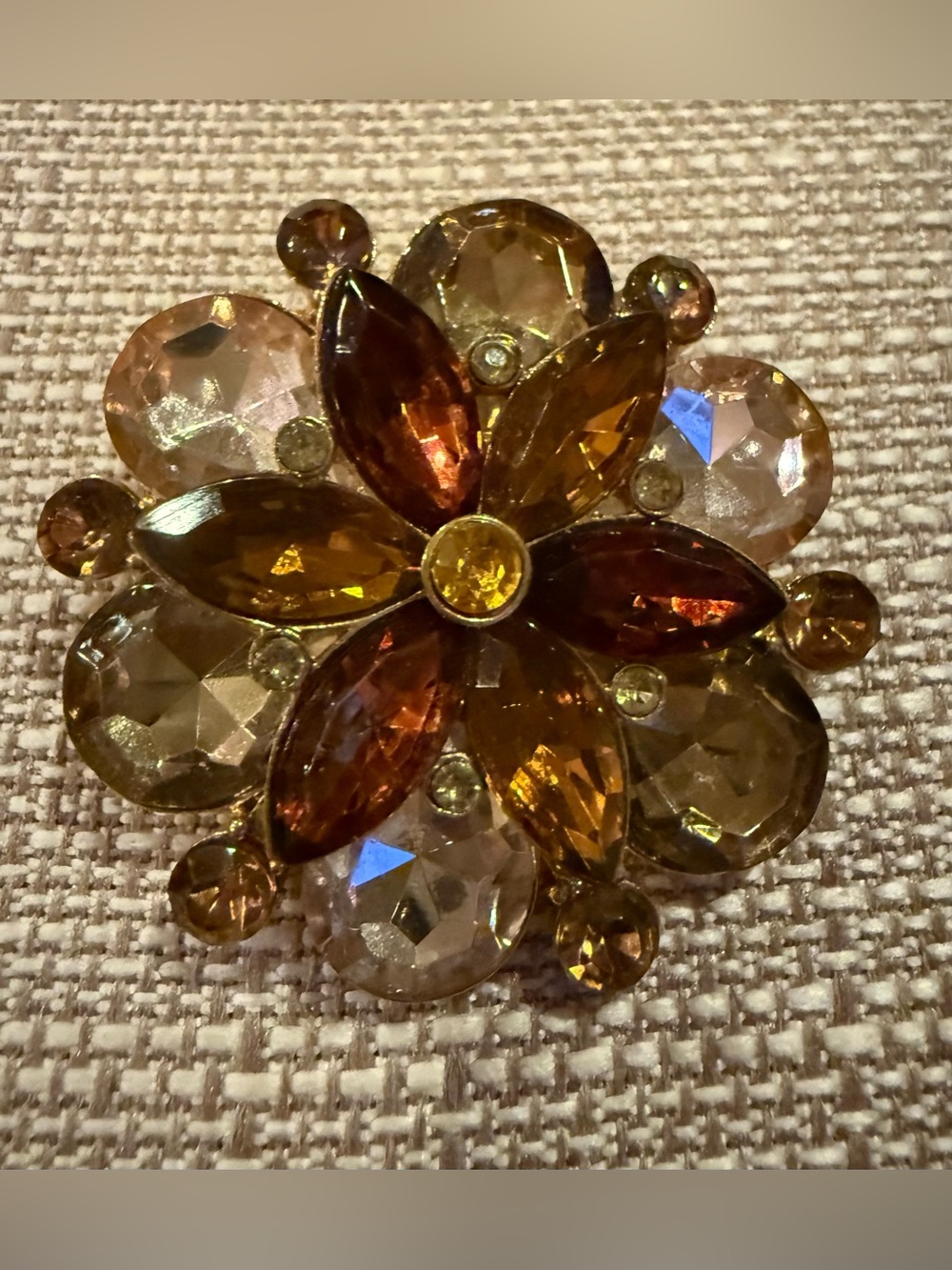 Vintage Signed Liz Claiborne Amber Rhinestone Floral Cluster Brooch Pin